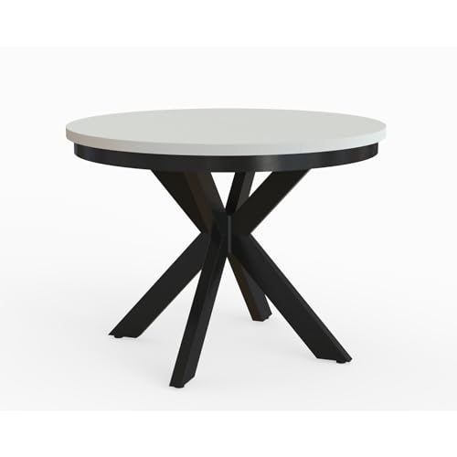 MEBLINI Esstisch Rund Ausziehbar aus Metall - Loft - Esszimmertisch Modern - Küchentisch - Ausziehtisch - Round Dining Table - Esszimmertische - 100-176x77cm - BAGIO - Weiß Matt/Schwarz Matt von MEBLINI