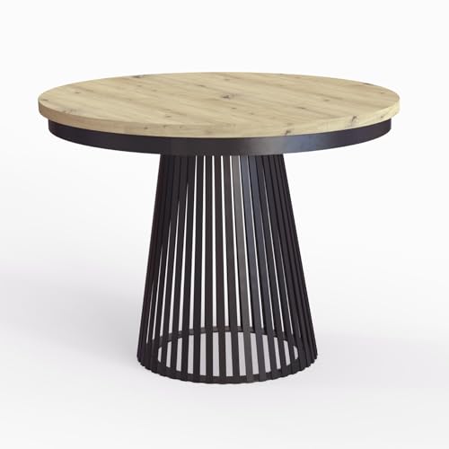 MEBLINI Esstisch Rund Ausziehbar aus Metall - Loft - Esszimmertisch Modern - Küchentisch - Ausziehtisch - Round Dining Table - Esszimmertische - 100-176x77cm - LAMORE - Artisan Eiche/Schwarz Matt von MEBLINI