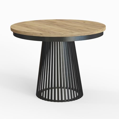 MEBLINI Esstisch Rund Ausziehbar aus Metall - Loft - Esszimmertisch Modern - Küchentisch - Ausziehtisch - Round Dining Table - Esszimmertische - 100-176x77cm - LAMORE - Gold Craft Eiche/Schwarz Matt von MEBLINI