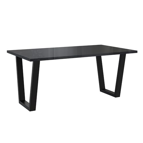 MEBLINI Esstisch Schwarz Hochglanz Modern - Küchentisch Schwarz - Esszimmertisch Gross - Tischplatte 160x90 - Brooklyn - V-Beine - Schwarz Hochglanz/Schwarz Matt von MEBLINI