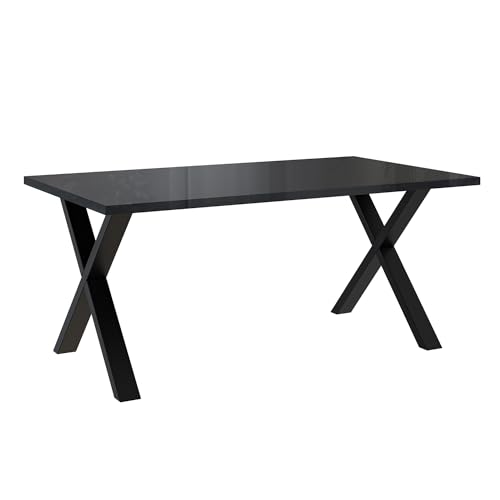 MEBLINI Esstisch Schwarz Hochglanz Modern - Küchentisch Schwarz - Esszimmertisch Gross - Tischplatte 160x90 - Brooklyn - X-Beine - Schwarz Hochglanz/Schwarz Matt von MEBLINI