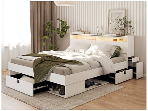 MEBLINI Funktionsbett 180x200 SMARTEE mit Lattenrost und Matratze - Schrankbett mit LED - Bett mit Stauraum - Doppelbett mit Schubladen - Stauraumbett - Bettkästen mit Aufbewahrung - Weiß/Schwarz MEBLINI Funktionsbett 180x200 SMARTEE mit Lattenrost und Matratze - Schrankbett mit LED - Bett mit Stauraum - Doppelbett mit Schubladen - Stauraumbett - Bettkästen mit Aufbewahrung - Weiß/Schwarz von MEBLINI