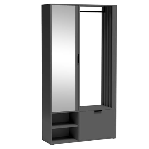 MEBLINI Garderobenschrank Flur mit Spiegel - Garderobe Schrank - Flurgarderobe schmal - Garderobe Flur Möbel Set - Flurschrank hoch - Milano Uni - 100x33x190cm R/L - Graphit von MEBLINI