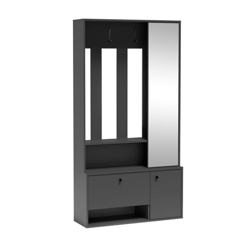 MEBLINI Garderobenschrank Flur mit Spiegel - Garderobe Schrank - Flurgarderobe schmal - Garderobe Flur Möbel Set - Flurschrank hoch - SPOTTI - 100x33x190cm - Graphit von MEBLINI