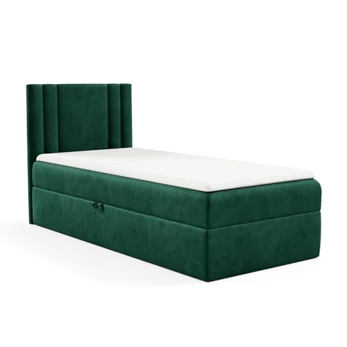 MEBLINI Kinderbett mit Bettkasten - Gepolstert Einzelbett mit Matratze - Polsterbett mit Stauraum - Bett mit Kopfteil - Stauraumbett - Cardi - 80x200 Links - H3/Grün Samt MEBLINI Kinderbett mit Bettkasten - Gepolstert Einzelbett mit Matratze - Polsterbett mit Stauraum - Bett mit Kopfteil - Stauraumbett - Cardi - 80x200 Links - H3/Grün Samt von MEBLINI