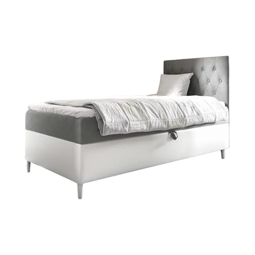 MEBLINI Kinderbett mit Bettkasten - Gepolstert Einzelbett mit Matratze - Polsterbett mit Stauraum - Bett mit Kopfteil - Stauraumbett - Filippo 1-100x200 Rechts - H3/Grau Samt von MEBLINI