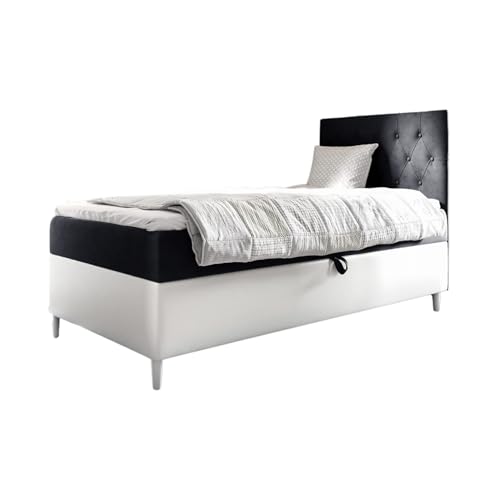 MEBLINI Kinderbett mit Bettkasten - Gepolstert Einzelbett mit Matratze - Polsterbett mit Stauraum - Bett mit Kopfteil - Stauraumbett - Filippo 1-100x200 Rechts - H3/Schwarz Samt MEBLINI Kinderbett mit Bettkasten - Gepolstert Einzelbett mit Matratze - Polsterbett mit Stauraum - Bett mit Kopfteil - Stauraumbett - Filippo 1-100x200 Rechts - H3/Schwarz Samt von MEBLINI