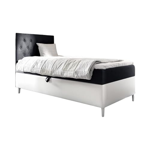 MEBLINI Kinderbett mit Bettkasten - Gepolstert Einzelbett mit Matratze - Polsterbett mit Stauraum - Bett mit Kopfteil - Stauraumbett - Filippo 1-90x200 Links - H3/Schwarz Samt MEBLINI Kinderbett mit Bettkasten - Gepolstert Einzelbett mit Matratze - Polsterbett mit Stauraum - Bett mit Kopfteil - Stauraumbett - Filippo 1-90x200 Links - H3/Schwarz Samt von MEBLINI