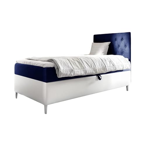 MEBLINI Kinderbett mit Bettkasten - Gepolstert Einzelbett mit Matratze - Polsterbett mit Stauraum - Bett mit Kopfteil - Stauraumbett - Filippo 1-90x200 Rechts - H3/Blau Samt MEBLINI Kinderbett mit Bettkasten - Gepolstert Einzelbett mit Matratze - Polsterbett mit Stauraum - Bett mit Kopfteil - Stauraumbett - Filippo 1-90x200 Rechts - H3/Blau Samt von MEBLINI