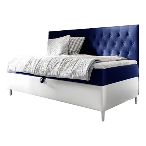 MEBLINI Kinderbett mit Bettkasten - Gepolstert Einzelbett mit Matratze - Polsterbett mit Stauraum - Bett mit Kopfteil - Stauraumbett - Filippo 2-80x200 - H3/Blau Samt MEBLINI Kinderbett mit Bettkasten - Gepolstert Einzelbett mit Matratze - Polsterbett mit Stauraum - Bett mit Kopfteil - Stauraumbett - Filippo 2-80x200 - H3/Blau Samt von MEBLINI
