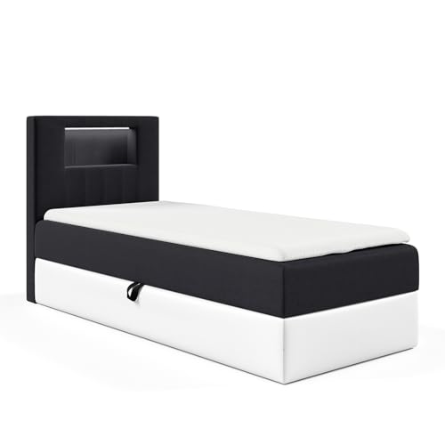 MEBLINI Kinderbett mit Bettkasten - Gepolstert Einzelbett mit Matratze - Polsterbett mit Stauraum - Bett mit Kopfteil - Stauraumbett - Gareth 1-100x200 Links - H3/Schwarz Samt MEBLINI Kinderbett mit Bettkasten - Gepolstert Einzelbett mit Matratze - Polsterbett mit Stauraum - Bett mit Kopfteil - Stauraumbett - Gareth 1-100x200 Links - H3/Schwarz Samt von MEBLINI