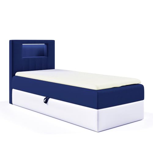 MEBLINI Kinderbett mit Bettkasten - Gepolstert Einzelbett mit Matratze - Polsterbett mit Stauraum - Bett mit Kopfteil - Stauraumbett - Gareth 1-80x200 Links - H3/Blau Samt MEBLINI Kinderbett mit Bettkasten - Gepolstert Einzelbett mit Matratze - Polsterbett mit Stauraum - Bett mit Kopfteil - Stauraumbett - Gareth 1-80x200 Links - H3/Blau Samt von MEBLINI
