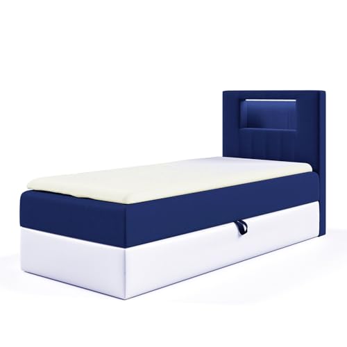 MEBLINI Kinderbett mit Bettkasten - Gepolstert Einzelbett mit Matratze - Polsterbett mit Stauraum - Bett mit Kopfteil - Stauraumbett - Gareth 1-80x200 Rechts - H3/Blau Samt MEBLINI Kinderbett mit Bettkasten - Gepolstert Einzelbett mit Matratze - Polsterbett mit Stauraum - Bett mit Kopfteil - Stauraumbett - Gareth 1-80x200 Rechts - H3/Blau Samt von MEBLINI
