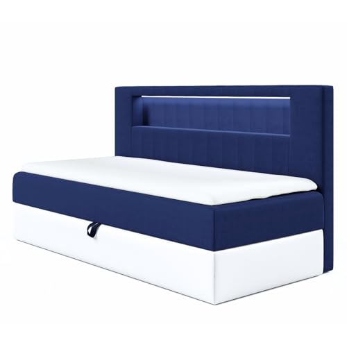 MEBLINI Kinderbett mit Bettkasten - Gepolstert Einzelbett mit Matratze - Polsterbett mit Stauraum - Bett mit Kopfteil - Stauraumbett - Gareth 2-100x200 - H3/Blau Samt MEBLINI Kinderbett mit Bettkasten - Gepolstert Einzelbett mit Matratze - Polsterbett mit Stauraum - Bett mit Kopfteil - Stauraumbett - Gareth 2-100x200 - H3/Blau Samt von MEBLINI