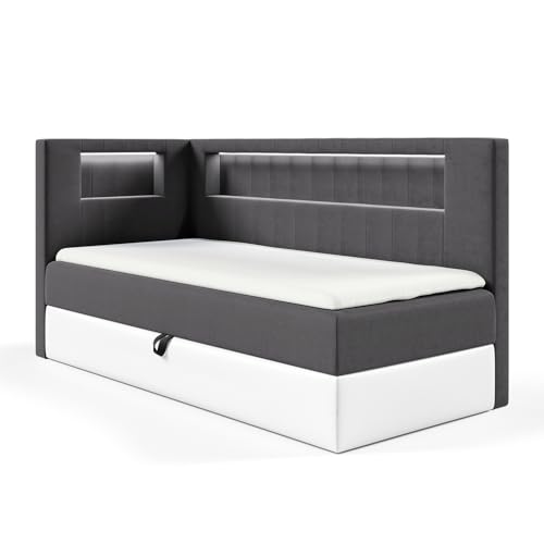 MEBLINI Kinderbett mit Bettkasten - Gepolstert Einzelbett mit Matratze - Polsterbett mit Stauraum - Bett mit Kopfteil - Stauraumbett - Gareth 3-100x200 Links - H3/Dunkelgrau Samt von MEBLINI