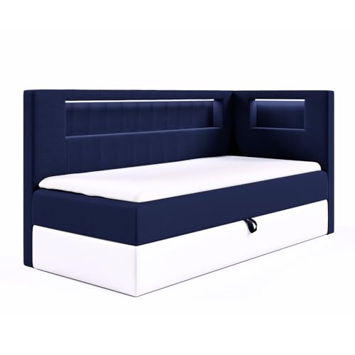 MEBLINI Kinderbett mit Bettkasten - Gepolstert Einzelbett mit Matratze - Polsterbett mit Stauraum - Bett mit Kopfteil - Stauraumbett - Gareth 3-80x200 Rechts - H3/Blau Samt MEBLINI Kinderbett mit Bettkasten - Gepolstert Einzelbett mit Matratze - Polsterbett mit Stauraum - Bett mit Kopfteil - Stauraumbett - Gareth 3-80x200 Rechts - H3/Blau Samt von MEBLINI