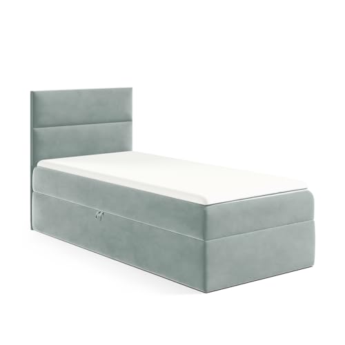 MEBLINI Kinderbett mit Bettkasten - Gepolstert Einzelbett mit Matratze - Polsterbett mit Stauraum - Bett mit Kopfteil - Stauraumbett - MINO 1-100x200 Links - H3/Blaugrau Samt MEBLINI Kinderbett mit Bettkasten - Gepolstert Einzelbett mit Matratze - Polsterbett mit Stauraum - Bett mit Kopfteil - Stauraumbett - MINO 1-100x200 Links - H3/Blaugrau Samt von MEBLINI