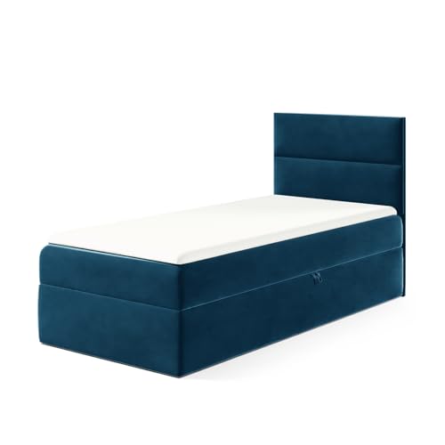 MEBLINI Kinderbett mit Bettkasten - Gepolstert Einzelbett mit Matratze - Polsterbett mit Stauraum - Bett mit Kopfteil - Stauraumbett - MINO 1-80x200 Rechts - H3/Blau Samt MEBLINI Kinderbett mit Bettkasten - Gepolstert Einzelbett mit Matratze - Polsterbett mit Stauraum - Bett mit Kopfteil - Stauraumbett - MINO 1-80x200 Rechts - H3/Blau Samt von MEBLINI