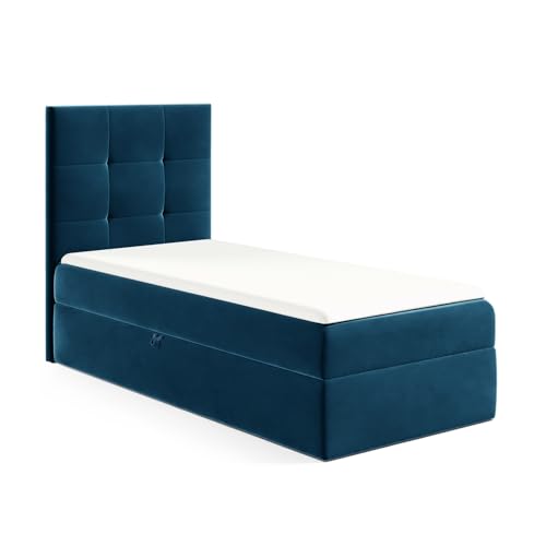 MEBLINI Kinderbett mit Bettkasten - Gepolstert Einzelbett mit Matratze - Polsterbett mit Stauraum - Bett mit Kopfteil - Stauraumbett - MINO 2-90x200 Links - H3/Blau Samt MEBLINI Kinderbett mit Bettkasten - Gepolstert Einzelbett mit Matratze - Polsterbett mit Stauraum - Bett mit Kopfteil - Stauraumbett - MINO 2-90x200 Links - H3/Blau Samt von MEBLINI