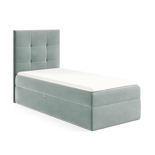MEBLINI Kinderbett mit Bettkasten - Gepolstert Einzelbett mit Matratze - Polsterbett mit Stauraum - Bett mit Kopfteil - Stauraumbett - MINO 2-90x200 Links - H3/Blaugrau Samt MEBLINI Kinderbett mit Bettkasten - Gepolstert Einzelbett mit Matratze - Polsterbett mit Stauraum - Bett mit Kopfteil - Stauraumbett - MINO 2-90x200 Links - H3/Blaugrau Samt von MEBLINI