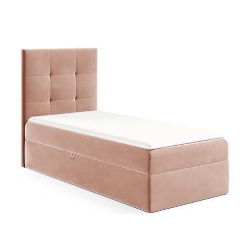 MEBLINI Kinderbett mit Bettkasten - Gepolstert Einzelbett mit Matratze - Polsterbett mit Stauraum - Bett mit Kopfteil - Stauraumbett - MINO 2-90x200 Links - H3/Rosa Samt MEBLINI Kinderbett mit Bettkasten - Gepolstert Einzelbett mit Matratze - Polsterbett mit Stauraum - Bett mit Kopfteil - Stauraumbett - MINO 2-90x200 Links - H3/Rosa Samt von MEBLINI