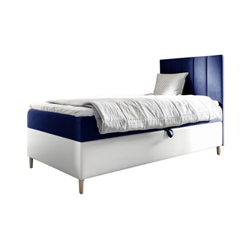 MEBLINI Kinderbett mit Bettkasten - Gepolstert Einzelbett mit Matratze - Polsterbett mit Stauraum - Bett mit Kopfteil - Stauraumbett - Maya 1-100x200 Rechts - H3/Blau Samt MEBLINI Kinderbett mit Bettkasten - Gepolstert Einzelbett mit Matratze - Polsterbett mit Stauraum - Bett mit Kopfteil - Stauraumbett - Maya 1-100x200 Rechts - H3/Blau Samt von MEBLINI