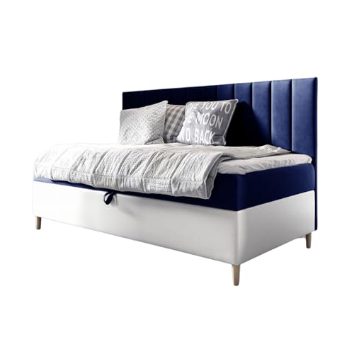 MEBLINI Kinderbett mit Bettkasten - Gepolstert Einzelbett mit Matratze - Polsterbett mit Stauraum - Bett mit Kopfteil - Stauraumbett - Maya 2-100x200 - H3/Blau Samt MEBLINI Kinderbett mit Bettkasten - Gepolstert Einzelbett mit Matratze - Polsterbett mit Stauraum - Bett mit Kopfteil - Stauraumbett - Maya 2-100x200 - H3/Blau Samt von MEBLINI