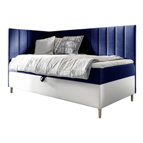MEBLINI Kinderbett mit Bettkasten - Gepolstert Einzelbett mit Matratze - Polsterbett mit Stauraum - Bett mit Kopfteil - Stauraumbett - Maya 3-100x200 Links - H3/Blau Samt MEBLINI Kinderbett mit Bettkasten - Gepolstert Einzelbett mit Matratze - Polsterbett mit Stauraum - Bett mit Kopfteil - Stauraumbett - Maya 3-100x200 Links - H3/Blau Samt von MEBLINI