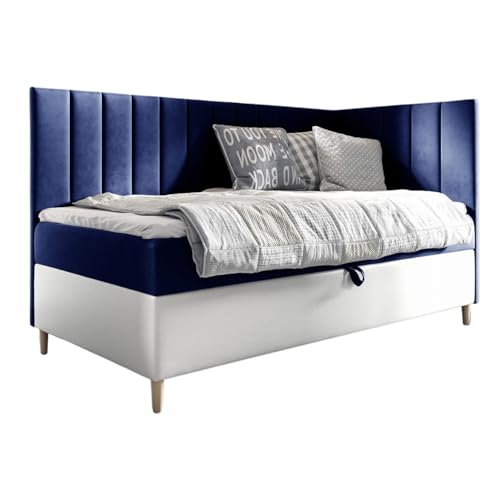 MEBLINI Kinderbett mit Bettkasten - Gepolstert Einzelbett mit Matratze - Polsterbett mit Stauraum - Bett mit Kopfteil - Stauraumbett - Maya 3-100x200 Rechts - H3/Blau Samt MEBLINI Kinderbett mit Bettkasten - Gepolstert Einzelbett mit Matratze - Polsterbett mit Stauraum - Bett mit Kopfteil - Stauraumbett - Maya 3-100x200 Rechts - H3/Blau Samt von MEBLINI