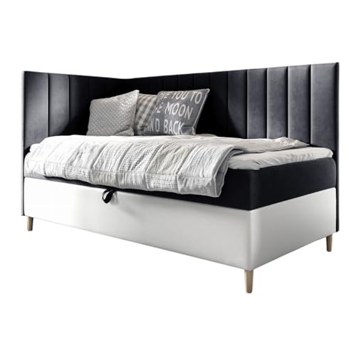 MEBLINI Kinderbett mit Bettkasten - Gepolstert Einzelbett mit Matratze - Polsterbett mit Stauraum - Bett mit Kopfteil - Stauraumbett - Maya 3-80x200 Links - H3/Schwarz Samt MEBLINI Kinderbett mit Bettkasten - Gepolstert Einzelbett mit Matratze - Polsterbett mit Stauraum - Bett mit Kopfteil - Stauraumbett - Maya 3-80x200 Links - H3/Schwarz Samt von MEBLINI