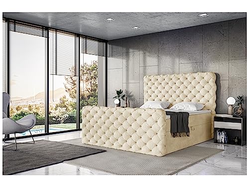 MEBLINI King Boxspringbett mit Bettkasten - Gepolstert Doppelbett mit Matratze und Topper - Polsterbett mit Stauraum - Bett mit Kopfteil - Stauraumbett - Duke - 120x200 - H3/Beige Samt von MEBLINI