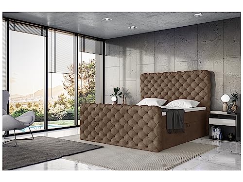 MEBLINI King Boxspringbett mit Bettkasten - Gepolstert Doppelbett mit Matratze und Topper - Polsterbett mit Stauraum - Bett mit Kopfteil - Stauraumbett - Duke - 180x200 - H3/Braun Samt von MEBLINI