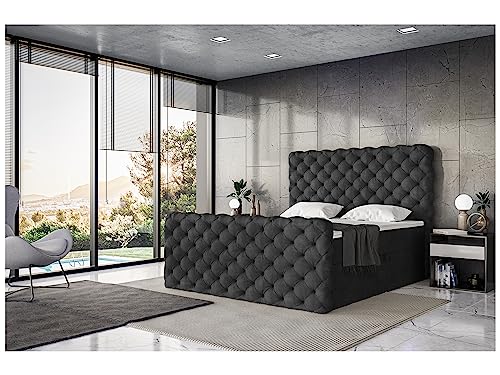 MEBLINI King Boxspringbett mit Bettkasten - Gepolstert Doppelbett mit Matratze und Topper - Polsterbett mit Stauraum - Bett mit Kopfteil - Stauraumbett - Duke - 180x200 - H3/Schwarz Samt von MEBLINI