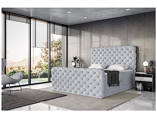 MEBLINI King Boxspringbett mit Bettkasten - Gepolstert Doppelbett mit Matratze und Topper - Polsterbett mit Stauraum - Bett mit Kopfteil - Stauraumbett - Duke - 180x200 - H4/Hellgrau Samt MEBLINI King Boxspringbett mit Bettkasten - Gepolstert Doppelbett mit Matratze und Topper - Polsterbett mit Stauraum - Bett mit Kopfteil - Stauraumbett - Duke - 180x200 - H4/Hellgrau Samt von MEBLINI