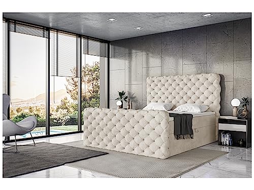MEBLINI King Boxspringbett mit Bettkasten - Gepolstert Doppelbett mit Matratze und Topper - Polsterbett mit Stauraum - Bett mit Kopfteil - Stauraumbett - Duke - 200x200 - H3/Creme Samt MEBLINI King Boxspringbett mit Bettkasten - Gepolstert Doppelbett mit Matratze und Topper - Polsterbett mit Stauraum - Bett mit Kopfteil - Stauraumbett - Duke - 200x200 - H3/Creme Samt von MEBLINI