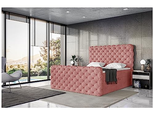 MEBLINI King Boxspringbett mit Bettkasten - Gepolstert Doppelbett mit Matratze und Topper - Polsterbett mit Stauraum - Bett mit Kopfteil - Stauraumbett - Duke - 200x200 - H3/Rosa Samt MEBLINI King Boxspringbett mit Bettkasten - Gepolstert Doppelbett mit Matratze und Topper - Polsterbett mit Stauraum - Bett mit Kopfteil - Stauraumbett - Duke - 200x200 - H3/Rosa Samt von MEBLINI