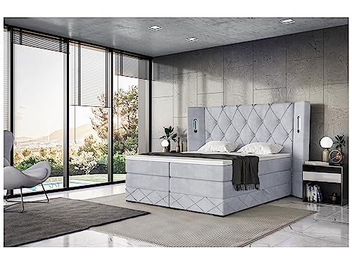 MEBLINI King Boxspringbett mit Bettkasten - Gepolstert Doppelbett mit Matratze und Topper - Polsterbett mit Stauraum - Bett mit LED Kopfteil - Stauraumbett - Manuel - 180x200 - H3/Hellgrau Samt MEBLINI King Boxspringbett mit Bettkasten - Gepolstert Doppelbett mit Matratze und Topper - Polsterbett mit Stauraum - Bett mit LED Kopfteil - Stauraumbett - Manuel - 180x200 - H3/Hellgrau Samt von MEBLINI