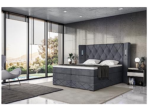 MEBLINI King Boxspringbett mit Bettkasten - Gepolstert Doppelbett mit Matratze und Topper - Polsterbett mit Stauraum - Bett mit LED Kopfteil - Stauraumbett - Manuel - 140x200 - H3/Dunkelgrau Samt MEBLINI King Boxspringbett mit Bettkasten - Gepolstert Doppelbett mit Matratze und Topper - Polsterbett mit Stauraum - Bett mit LED Kopfteil - Stauraumbett - Manuel - 140x200 - H3/Dunkelgrau Samt von MEBLINI