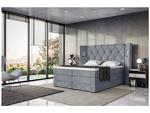 MEBLINI King Boxspringbett mit Bettkasten - Gepolstert Doppelbett mit Matratze und Topper - Polsterbett mit Stauraum - Bett mit LED Kopfteil - Stauraumbett - Manuel - 140x200 - H3/Grau Samt MEBLINI King Boxspringbett mit Bettkasten - Gepolstert Doppelbett mit Matratze und Topper - Polsterbett mit Stauraum - Bett mit LED Kopfteil - Stauraumbett - Manuel - 140x200 - H3/Grau Samt von MEBLINI