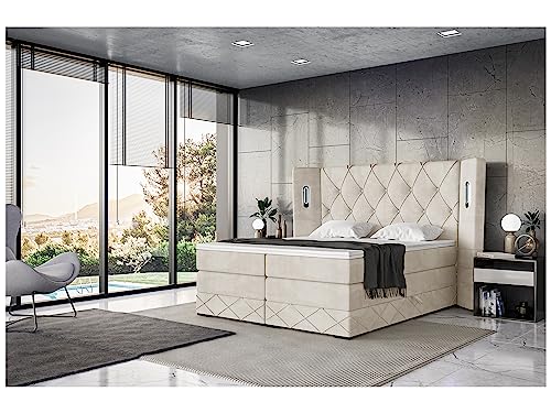 MEBLINI King Boxspringbett mit Bettkasten - Gepolstert Doppelbett mit Matratze und Topper - Polsterbett mit Stauraum - Bett mit LED Kopfteil - Stauraumbett - Manuel - 180x200 - H3/Creme Samt MEBLINI King Boxspringbett mit Bettkasten - Gepolstert Doppelbett mit Matratze und Topper - Polsterbett mit Stauraum - Bett mit LED Kopfteil - Stauraumbett - Manuel - 180x200 - H3/Creme Samt von MEBLINI