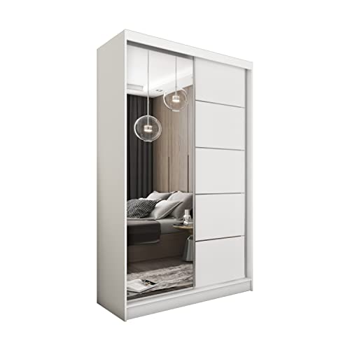MEBLINI Kleiderschrank mit Spiegel, 2 Türen - Schwebetürenschrank mit Kleiderstange - Schlafzimmerschrank mit Einlegeböden - Wardrobe Closet - MAKIRA - 120 cm - Weiß/Weiß + Spiegel MEBLINI Kleiderschrank mit Spiegel, 2 Türen - Schwebetürenschrank mit Kleiderstange - Schlafzimmerschrank mit Einlegeböden - Wardrobe Closet - MAKIRA - 120 cm - Weiß/Weiß + Spiegel von MEBLINI