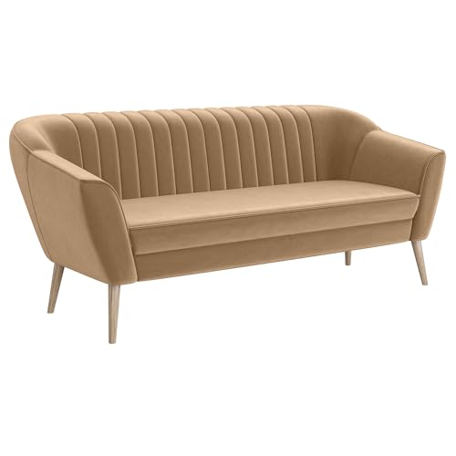 MEBLINI Mini Sofa 3-Sitzer für Wohnzimmer - Mini Lounge für DREI Personen - Küchensofa - Sofa Klein - KAIA - 3 - Beige Samt von MEBLINI