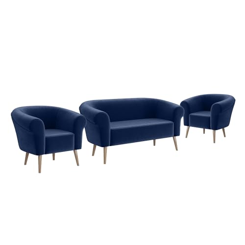 MEBLINI Mini Sofa Set 2-1-1 für Wohnzimmer - Mini Lounge für Vier Personen - Küchensofa - Sofa Klein - Sitzgarnitur - Polstergarnitur - Sofagarnituren - Emilia - 2+1+1 - Blau Samt von MEBLINI