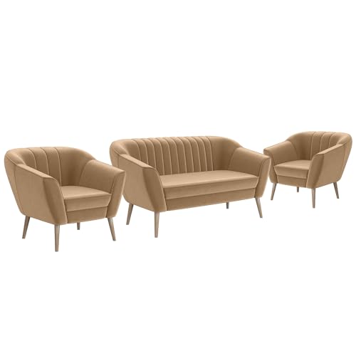 MEBLINI Mini Sofa Set 2-1-1 für Wohnzimmer - Mini Lounge für Vier Personen - Küchensofa - Sofa Klein - Sitzgarnitur - Polstergarnitur - Sofagarnituren - KAIA - 2+1+1 - Beige Samt MEBLINI Mini Sofa Set 2-1-1 für Wohnzimmer - Mini Lounge für Vier Personen - Küchensofa - Sofa Klein - Sitzgarnitur - Polstergarnitur - Sofagarnituren - KAIA - 2+1+1 - Beige Samt von MEBLINI