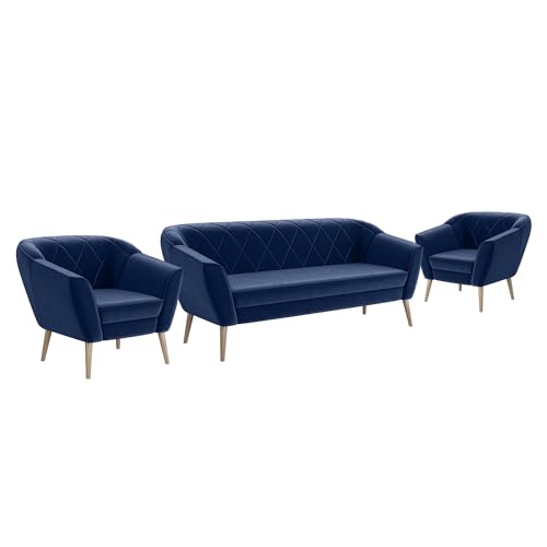 MEBLINI Mini Sofa Set 3-1-1 für Wohnzimmer - Mini Lounge für fünf Personen - Küchensofa - Sofa Klein - Sitzgarnitur - Polstergarnitur - Sofagarnituren - Gisela - 3+1+1 - Blau Samt von MEBLINI