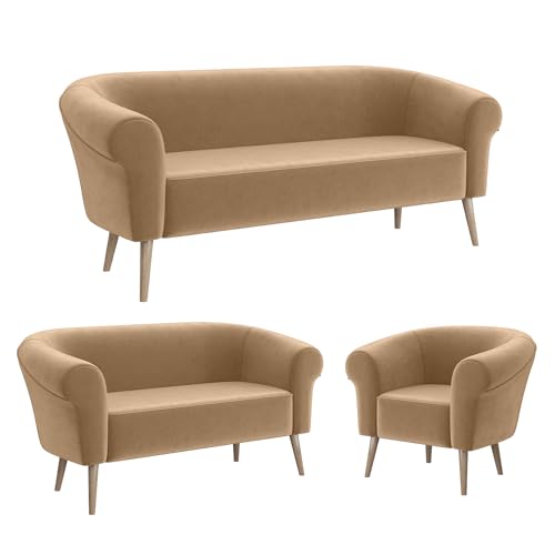 MEBLINI Mini Sofa Set 3-2-1 für Wohnzimmer - Mini Lounge für sechs Personen - Küchensofa - Sofa Klein - Sitzgarnitur - Polstergarnitur - Sofagarnituren - Emilia - 3+2+1 - Beige Samt MEBLINI Mini Sofa Set 3-2-1 für Wohnzimmer - Mini Lounge für sechs Personen - Küchensofa - Sofa Klein - Sitzgarnitur - Polstergarnitur - Sofagarnituren - Emilia - 3+2+1 - Beige Samt von MEBLINI
