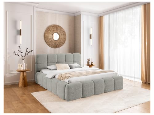 MEBLINI Salerno Polsterbett 140x200 mit Lattenrost und Matratze - Bubble Bett - Cloud - Marshmallow Bed - Kopfteil Bett mit Stauraum - Betten - 140x200 - Grau Boucle/H3 von MEBLINI