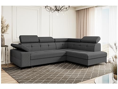 MEBLINI Schlafcouch mit Bettkasten - Ecksofa mit Schlaffunktion - Sofa mit Relaxfunktion - Couch L-Form - Eckcouch - Wohnlandschaft - Bergamo - 274x203x83cm Rechts - Grau Samt Modesto von MEBLINI