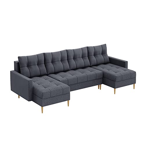 MEBLINI Schlafcouch mit Bettkasten - Ecksofa mit Schlaffunktion - Sofa mit Relaxfunktion und Kissen - Couch U-Form - Eckcouch - SCANDO - 290x140x75cm - Dunkelgrau Stoff von MEBLINI