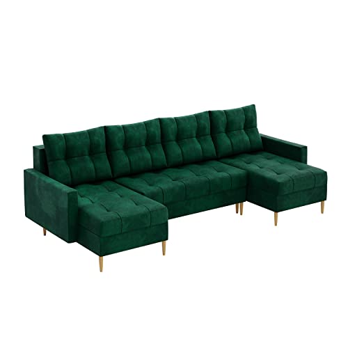 MEBLINI Schlafcouch mit Bettkasten - Ecksofa mit Schlaffunktion - Sofa mit Relaxfunktion und Kissen - Couch U-Form - Eckcouch - SCANDO - 290x140x75cm - Grün Samt von MEBLINI